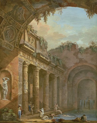 Interieur van een bad door Charles Louis Clerisseau